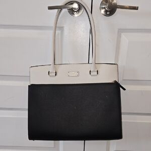 kate spade Black/White 100% Cow Leather Structured Tote with Front Zip Pocket